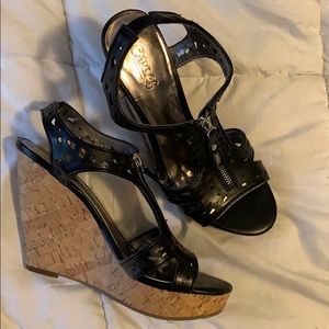 Carlos Santana Cork Zip-Up Wedge Sandals